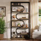 Lantine Scaffale Industriale a 5 Ripiani, Libreria Etagere da 180 cm, Scaffale per Esposizione Autoportante per Ufficio Domestico, Soggiorno, Marrone