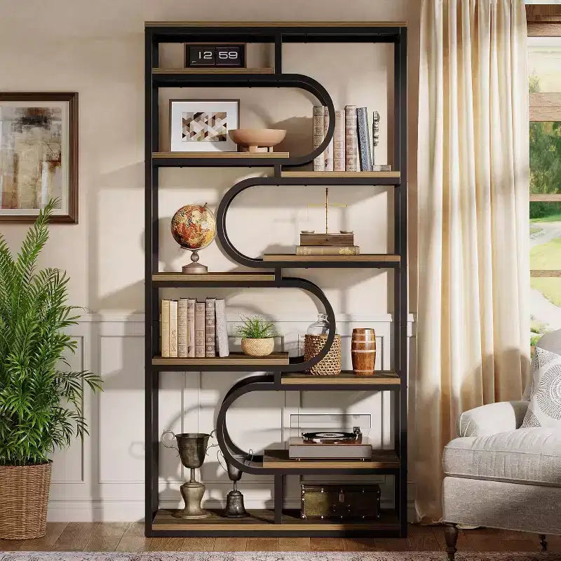 Lantine Scaffale Industriale a 5 Ripiani, Libreria Etagere da 180 cm, Scaffale per Esposizione Autoportante per Ufficio Domestico, Soggiorno, Marrone
