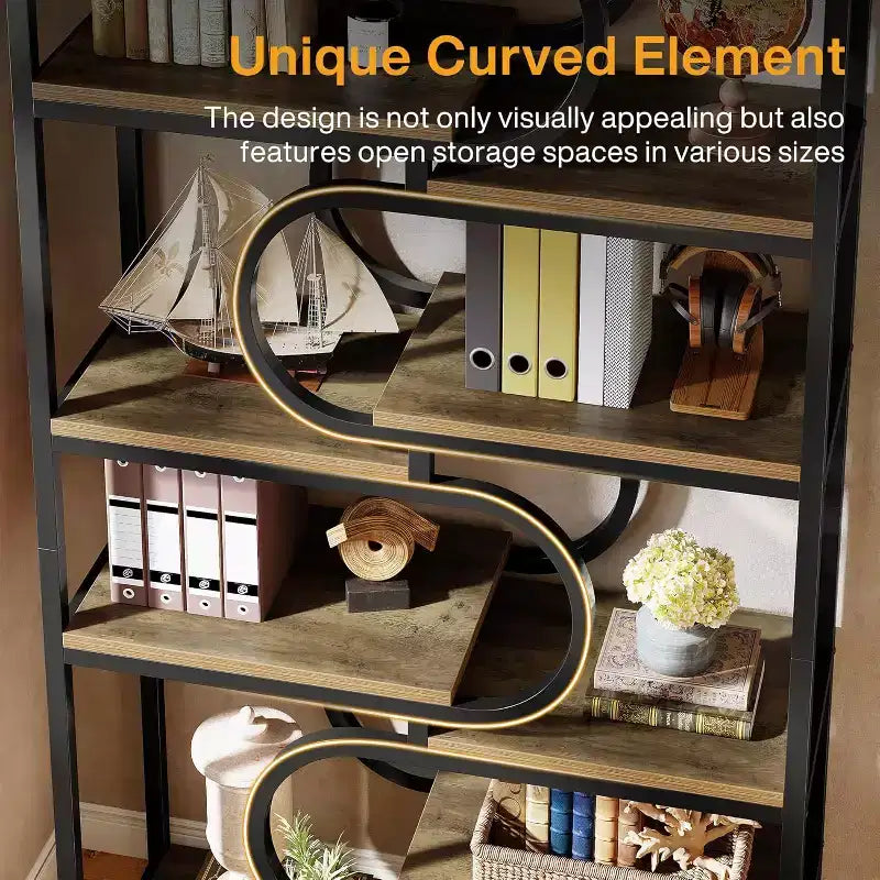 Lantine Scaffale Industriale a 5 Ripiani, Libreria Etagere da 180 cm, Scaffale per Esposizione Autoportante per Ufficio Domestico, Soggiorno, Marrone