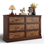 6-Drawer Bedroom Dresser, Rustic Style Large Double-Tier Chest with Metal Handles Wooden Living Room & Hallway Cabinet