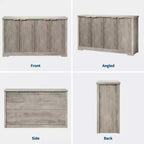 Credenza moderna decorativa con dettagli a doghe, dotata di ante e ripiani. Realizzata in legno, ideale per soggiorni, ingressi