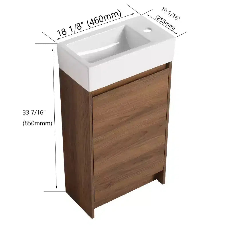Mobile Bagno 45 cm con Lavabo Singolo, Mobiletto da Appoggio con Lavello in Ceramica, Ante con Chiusura Ammortizzata e Ripiano Regolabile