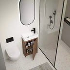 Mobile Bagno 45 cm con Lavabo Singolo, Mobiletto da Appoggio con Lavello in Ceramica, Ante con Chiusura Ammortizzata e Ripiano Regolabile