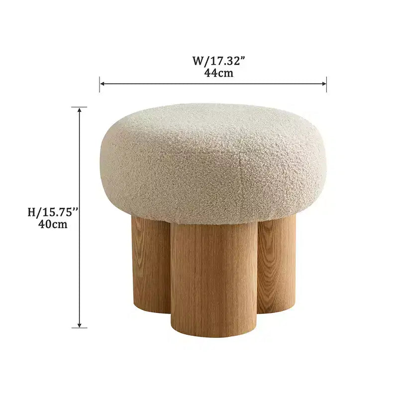 Sgabello Ottomano Pieghettato a Fungo, Rivestimento in Lana d'Agnello, Base Impiallacciata Noce, Sgabello Poggiapiedi Marrone per Camera da Letto