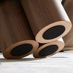 Sgabello Ottomano Pieghettato a Fungo, Rivestimento in Lana d'Agnello, Base Impiallacciata Noce, Sgabello Poggiapiedi Marrone per Camera da Letto