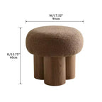 Sgabello Ottomano Pieghettato a Fungo, Rivestimento in Lana d'Agnello, Base Impiallacciata Noce, Sgabello Poggiapiedi Marrone per Camera da Letto