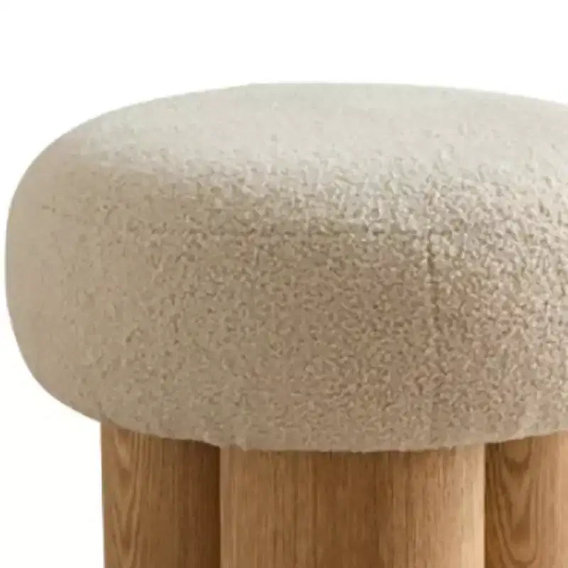 Sgabello Ottomano Pieghettato a Fungo, Rivestimento in Lana d'Agnello, Base Impiallacciata Noce, Sgabello Poggiapiedi Marrone per Camera da Letto