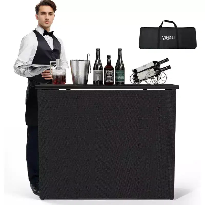 VINGLI 45 Commercial Grade Portable Bar Table for Events, Mobile Bartending Station, Outdoor Indoor Pop Up Bar Table with Skirt