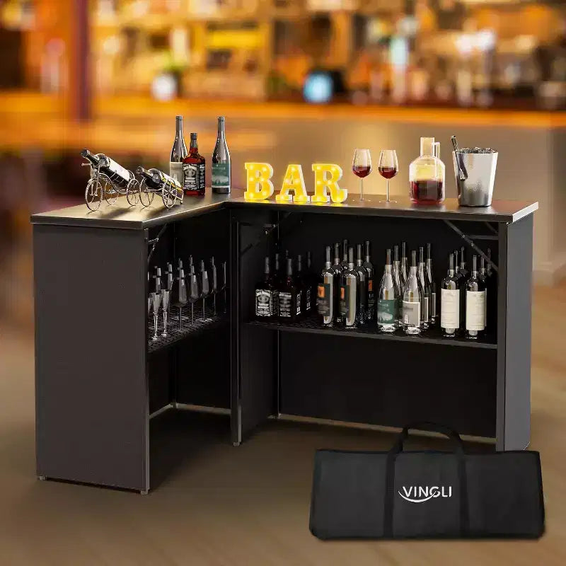 VINGLI 45 Tavolo Bar Portatile per Eventi di Grado Commerciale, Stazione Bar Mobile, Tavolo Bar Pop-Up per Interni ed Esterni con Gonna