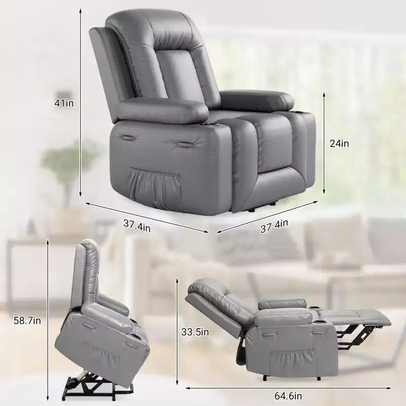 Poltrona reclinabile elettrica alzapersona in pelle PU, reclinabile regolabile, divano singolo ergonomico, per soggiorno