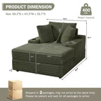 Divano Chaise Longue Oversize da Interno, Divano in Velluto a Coste Imbottito, Divano Letto Cloud, 3 Cuscini, Divano Letto Singolo, per Soggiorno, Camera da Letto