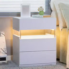 Comodini a LED Comò a 3 cassetti per camera da letto Tavolino con pannello in acrilico Comodini a LED per camera da letto Soggiorno Mobili da comodino (Bianco)