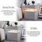Comodini a LED Comò a 3 cassetti per camera da letto Tavolino con pannello in acrilico Comodini a LED per camera da letto Soggiorno Mobili da comodino (Bianco)