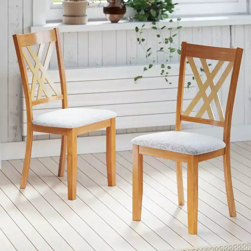 Costway Sedie da Cucina Imbottite in Tessuto di Lino senza Braccioli, 4 Pezzi, con Struttura in Legno di Gomma Grigio/Naturale