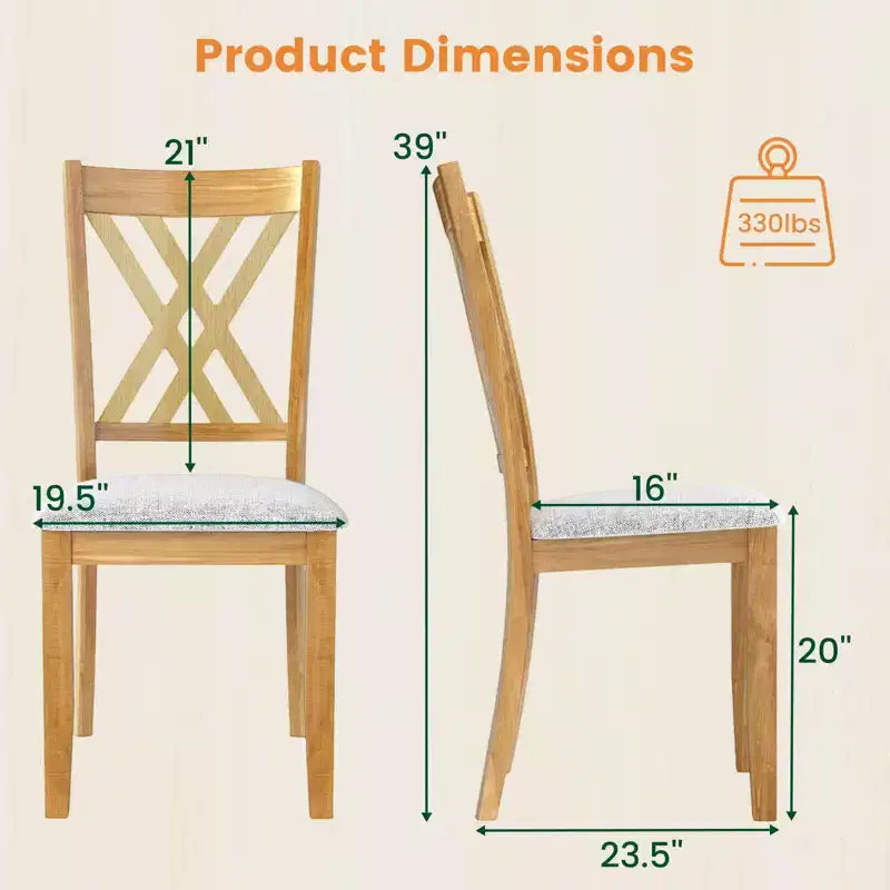Costway Sedie da Cucina Imbottite in Tessuto di Lino senza Braccioli, 4 Pezzi, con Struttura in Legno di Gomma Grigio/Naturale