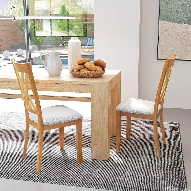 Costway Sedie da Cucina Imbottite in Tessuto di Lino senza Braccioli, 4 Pezzi, con Struttura in Legno di Gomma Grigio/Naturale