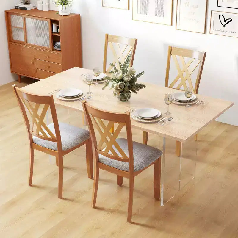 Costway Sedie da Cucina Imbottite in Tessuto di Lino senza Braccioli, 4 Pezzi, con Struttura in Legno di Gomma Grigio/Naturale