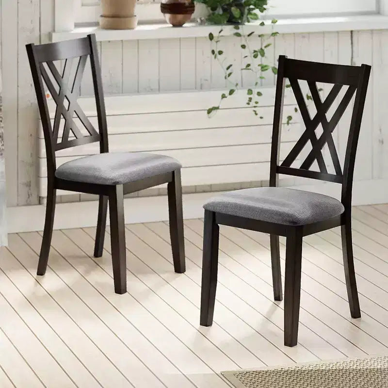 Costway Sedie da Cucina Imbottite in Tessuto di Lino senza Braccioli, 4 Pezzi, con Struttura in Legno di Gomma Grigio/Naturale