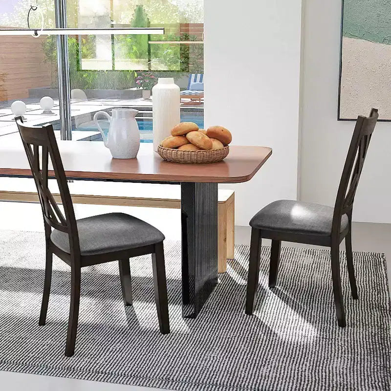 Costway Sedie da Cucina Imbottite in Tessuto di Lino senza Braccioli, 4 Pezzi, con Struttura in Legno di Gomma Grigio/Naturale