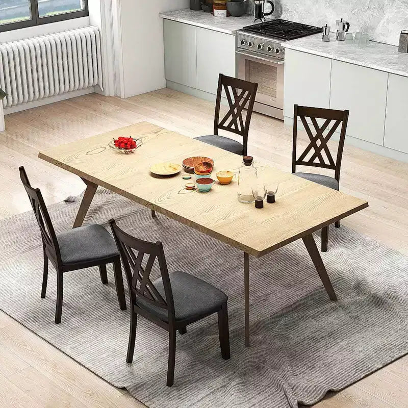 Costway Sedie da Cucina Imbottite in Tessuto di Lino senza Braccioli, 4 Pezzi, con Struttura in Legno di Gomma Grigio/Naturale
