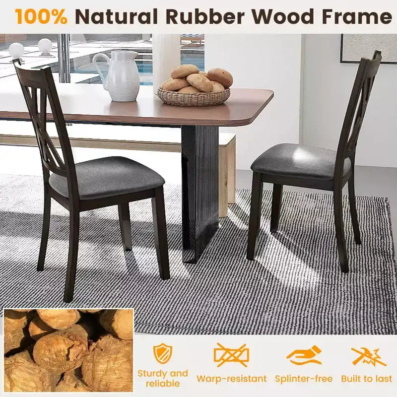 Costway Sedie da Cucina Imbottite in Tessuto di Lino senza Braccioli, 4 Pezzi, con Struttura in Legno di Gomma Grigio/Naturale