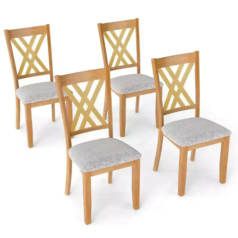Costway Sedie da Cucina Imbottite in Tessuto di Lino senza Braccioli, 4 Pezzi, con Struttura in Legno di Gomma Grigio/Naturale