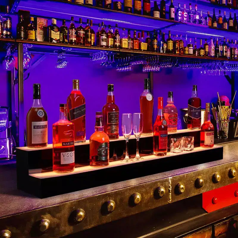 Mensola per Liquori Illuminata a LED a 2/3/4 Livelli - Portabottiglie in Acrilico Retroilluminato con Telecomando/Controllo Tramite App, Elegante Supporto per Bar di Casa, Vino e Whiskey