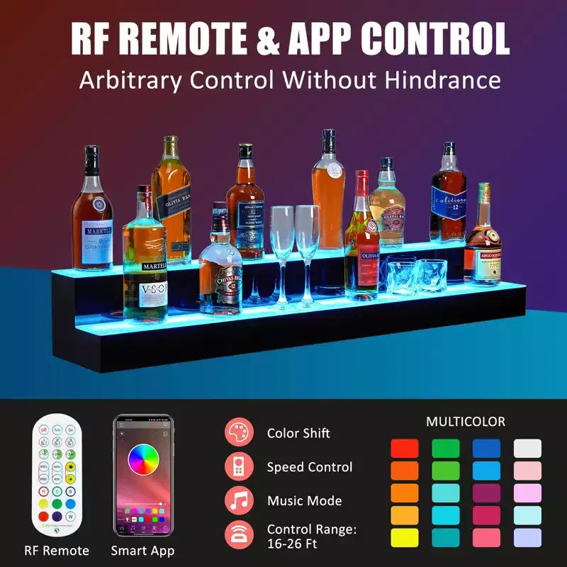Mensola per Liquori Illuminata a LED a 2/3/4 Livelli - Portabottiglie in Acrilico Retroilluminato con Telecomando/Controllo Tramite App, Elegante Supporto per Bar di Casa, Vino e Whiskey