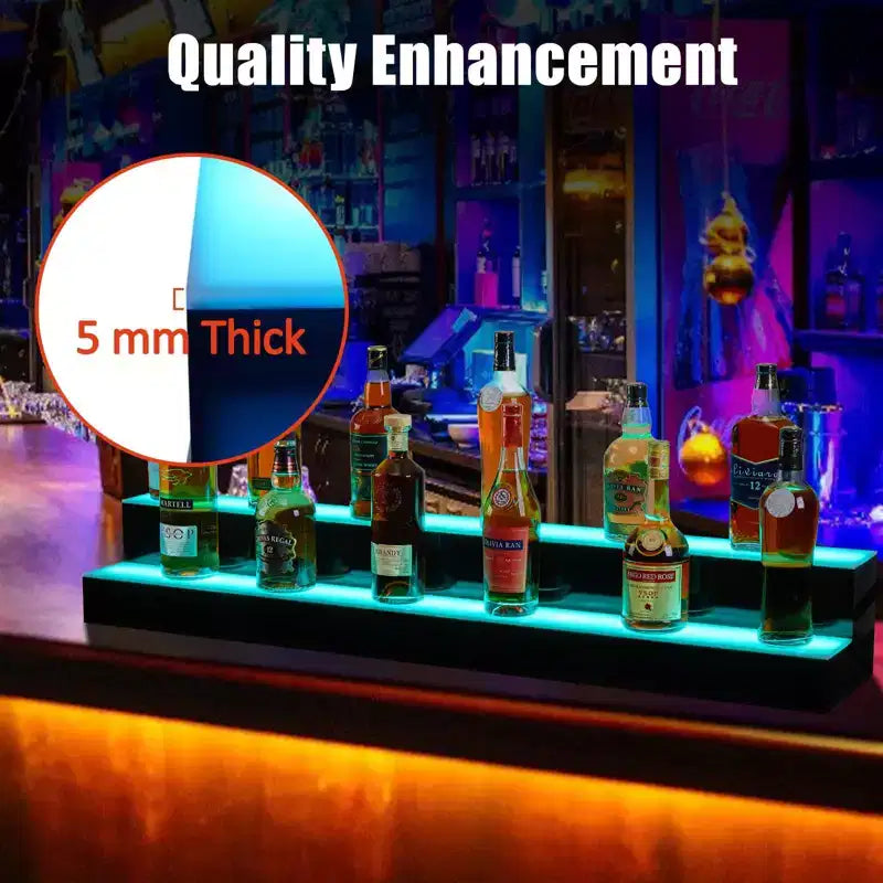 Mensola per Liquori Illuminata a LED a 2/3/4 Livelli - Portabottiglie in Acrilico Retroilluminato con Telecomando/Controllo Tramite App, Elegante Supporto per Bar di Casa, Vino e Whiskey