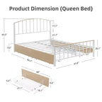 Struttura letto - Struttura letto a piattaforma con testiera e pediera, 4 cassetti, base con doghe in acciaio, nessun materasso a molle richiesto.