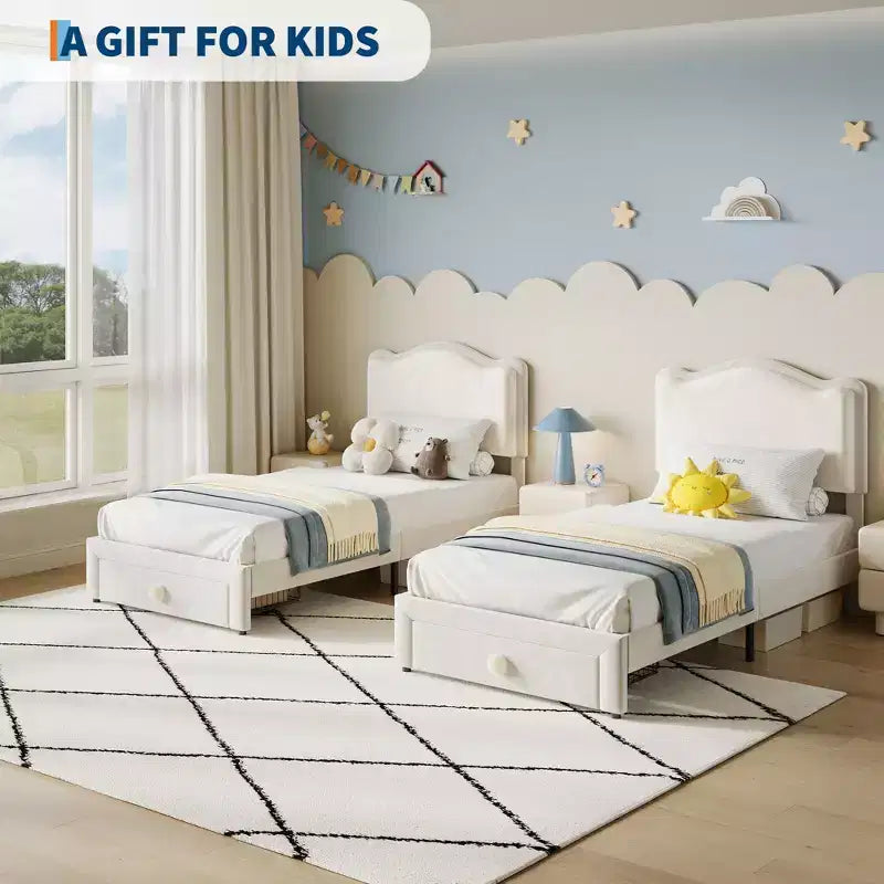 Struttura letto per bambini, materasso per bambini piccoli con testiera e cassetti contenitore, realizzato con robuste doghe in legno, facile da montare, non richiede materasso a molle.