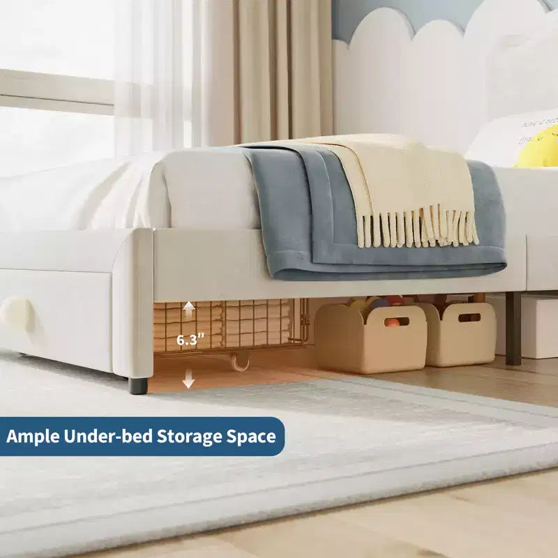 Struttura letto per bambini, materasso per bambini piccoli con testiera e cassetti contenitore, realizzato con robuste doghe in legno, facile da montare, non richiede materasso a molle.