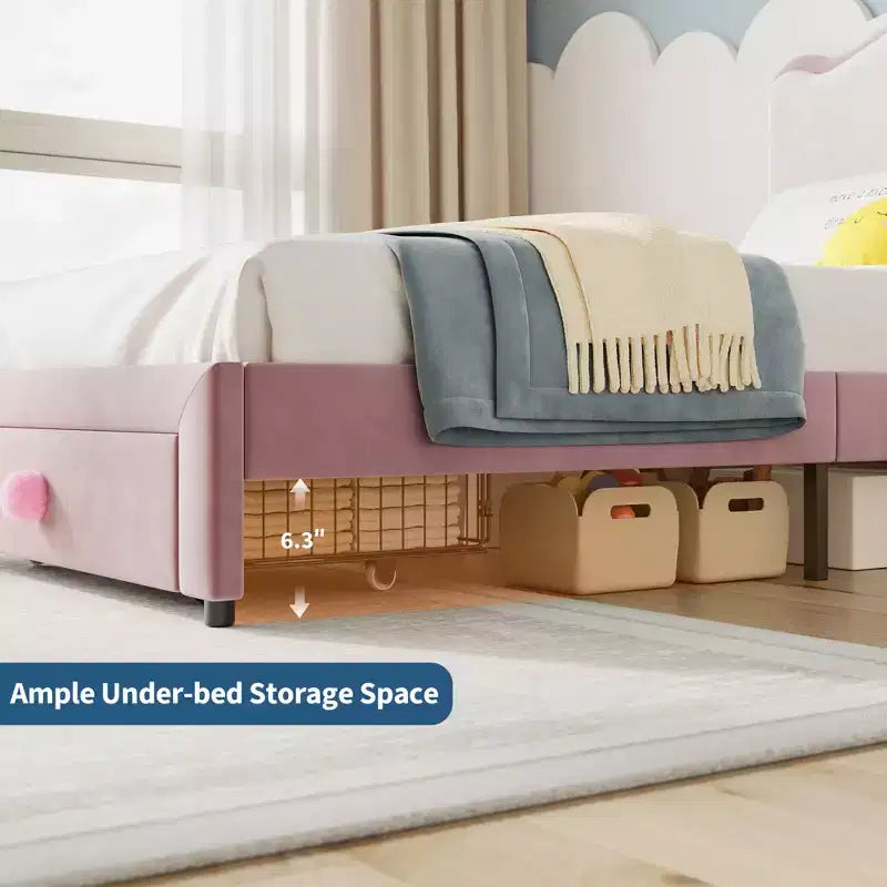 Struttura letto per bambini, materasso per bambini piccoli con testiera e cassetti contenitore, realizzato con robuste doghe in legno, facile da montare, non richiede materasso a molle.
