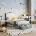 Children's bed frame, toddler mattress with headboard and storage drawers, made of sturdy wood slats, easy to assemble, no spring mattress required.