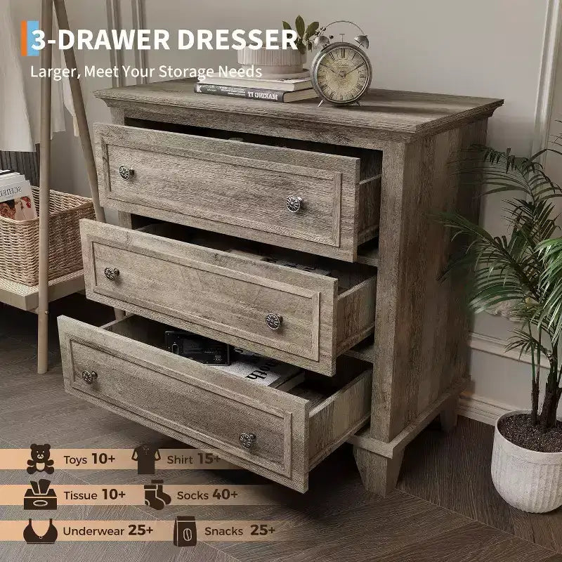Cassettiera moderna a 3 cassetti, mobile contenitore in legno con eleganti maniglie in metallo, cassettiera compatta per camera da letto, soggiorno, ingresso, corridoio