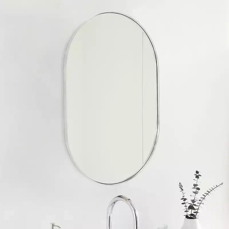 Specchio da parete ovale con cornice in lega di alluminio nera da 20 x 33 pollici per mobile bagno