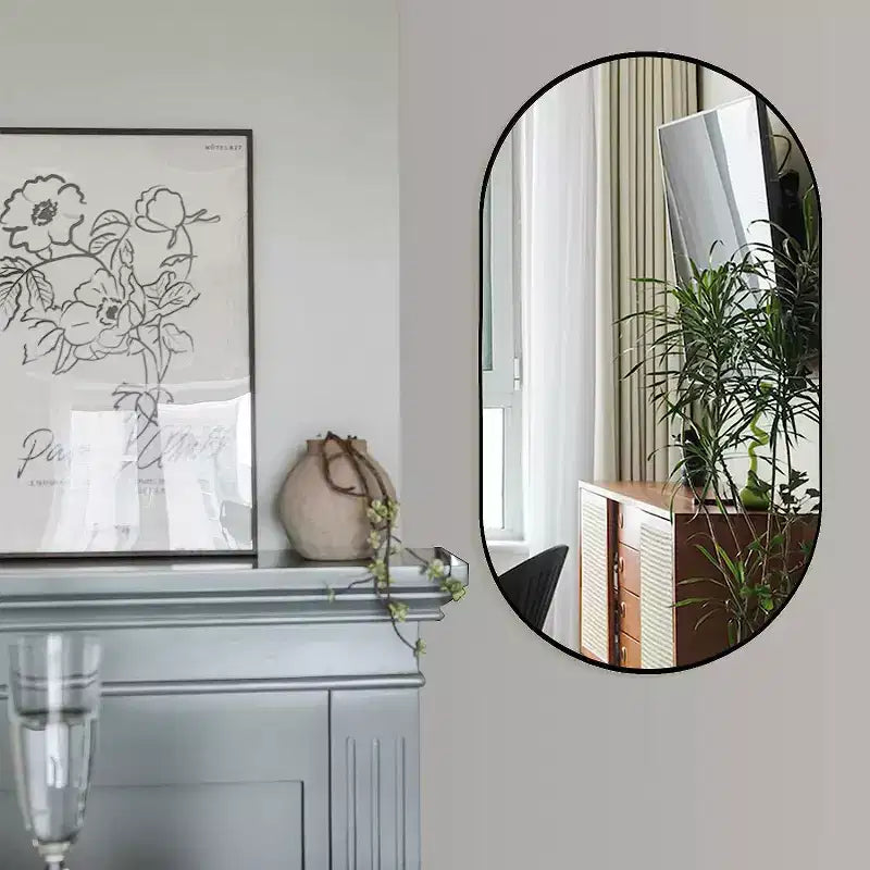 Specchio da parete ovale con cornice in lega di alluminio nera da 20 x 33 pollici per mobile bagno