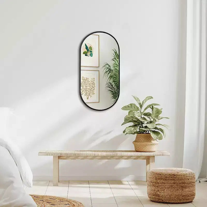 Specchio da parete ovale con cornice in lega di alluminio nera da 20 x 33 pollici per mobile bagno