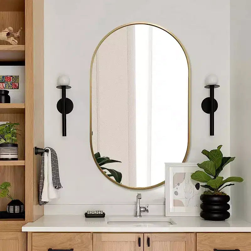 Specchio da parete ovale con cornice in lega di alluminio nera da 20 x 33 pollici per mobile bagno