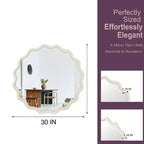 Specchio da parete rotondo ondulato bianco da 30 pollici con cornice in legno massello per bagno, specchio decorativo in legno stile rustico per la casa