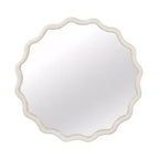 Specchio da parete rotondo ondulato bianco da 30 pollici con cornice in legno massello per bagno, specchio decorativo in legno stile rustico per la casa