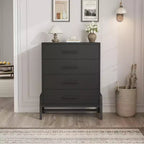 Cassettiera a 4 cassetti Acekool Nera, Organizzatore Moderno Alto, Comodino da 75x39x98cm per Camera da Letto e Soggiorno