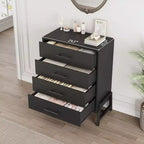 Cassettiera a 4 cassetti Acekool Nera, Organizzatore Moderno Alto, Comodino da 75x39x98cm per Camera da Letto e Soggiorno