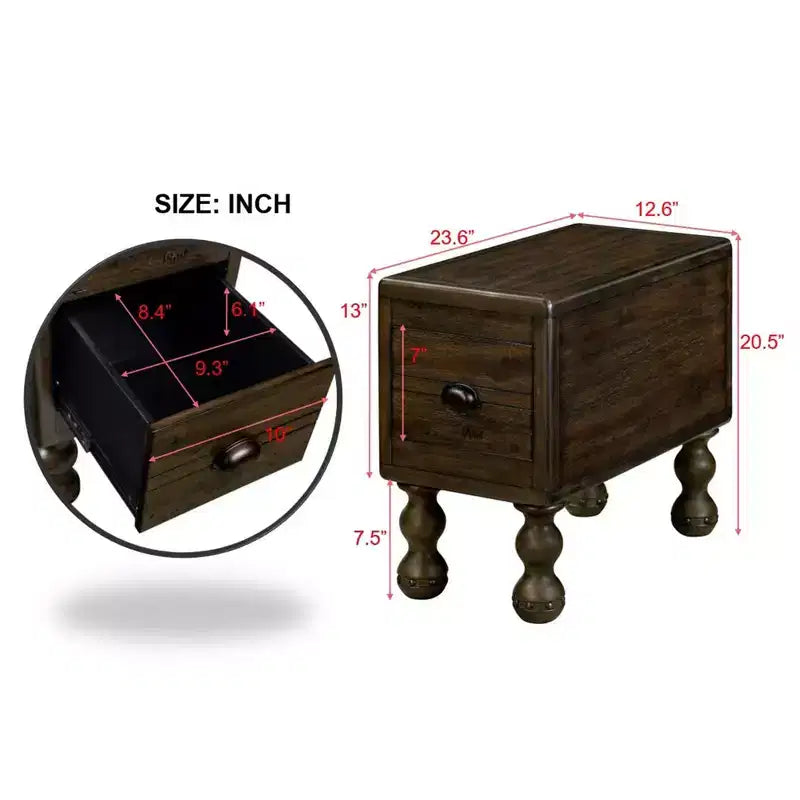 Tavolino da salotto rettangolare vintage Okak con cassetto, tavolino con gambe e superficie in legno, tavolino stretto salvaspazio per soggiorno