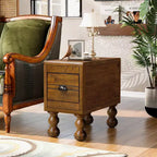 Tavolino da salotto rettangolare vintage Okak con cassetto, tavolino con gambe e superficie in legno, tavolino stretto salvaspazio per soggiorno