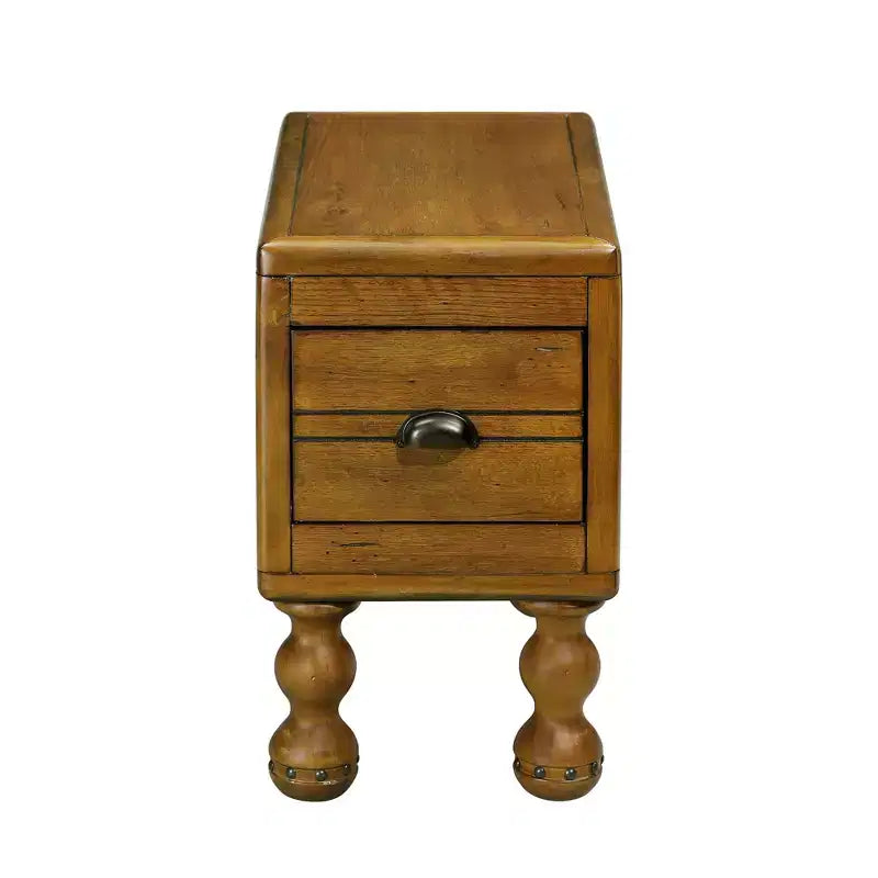 Tavolino da salotto rettangolare vintage Okak con cassetto, tavolino con gambe e superficie in legno, tavolino stretto salvaspazio per soggiorno