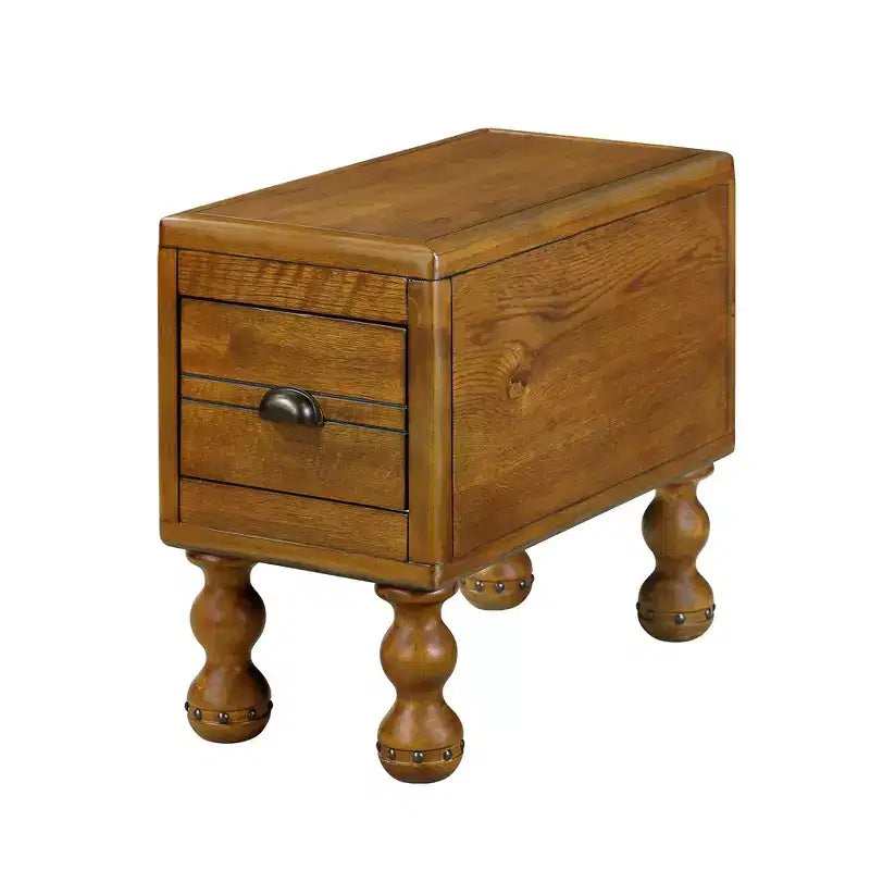 Tavolino da salotto rettangolare vintage Okak con cassetto, tavolino con gambe e superficie in legno, tavolino stretto salvaspazio per soggiorno