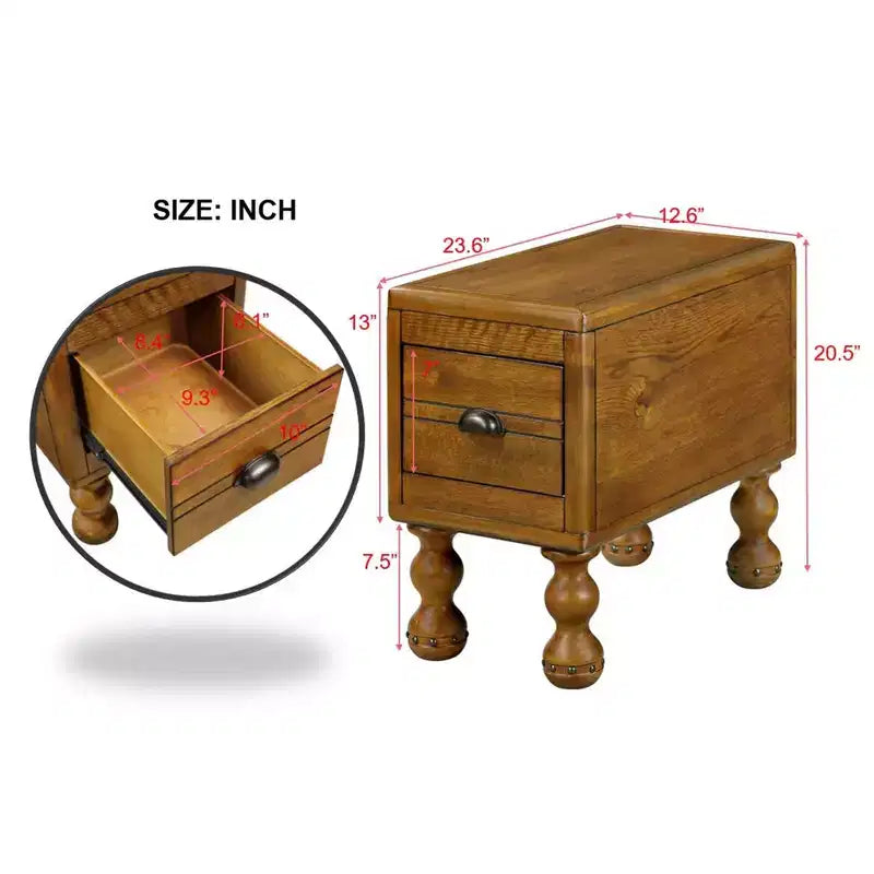 Tavolino da salotto rettangolare vintage Okak con cassetto, tavolino con gambe e superficie in legno, tavolino stretto salvaspazio per soggiorno