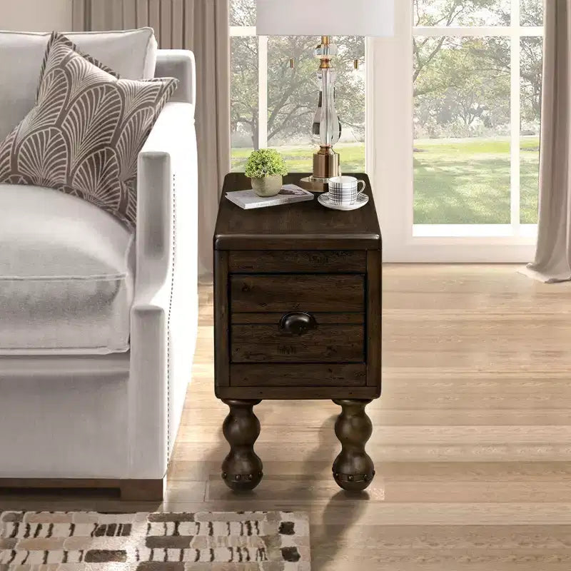 Tavolino da salotto rettangolare vintage Okak con cassetto, tavolino con gambe e superficie in legno, tavolino stretto salvaspazio per soggiorno