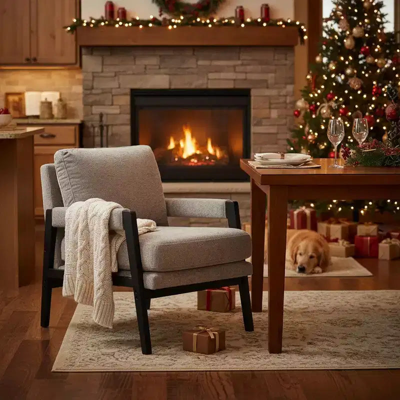 Homy Casa Modern Accent Chair with Soft Chenille Upholstery and Solid Wood Frame